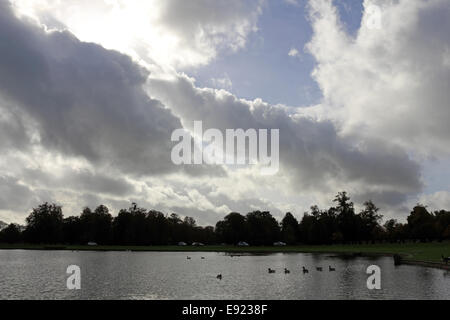 Bushy Park, SW London, Royaume-Uni. 17 octobre 2014. Les formations de nuages cumulus spectaculaire au cours de la fontaine de Diana étang sur un beau matin d'automne dans la région de Bushy Park. Credit : Julia Gavin UK/Alamy Live News Banque D'Images