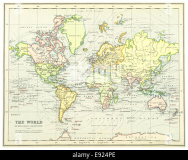 Une carte du monde de 1899 compilée par Irvine, fournissant un aperçu de la géographie mondiale et des frontières politiques à la fin du XIXe siècle. Banque D'Images
