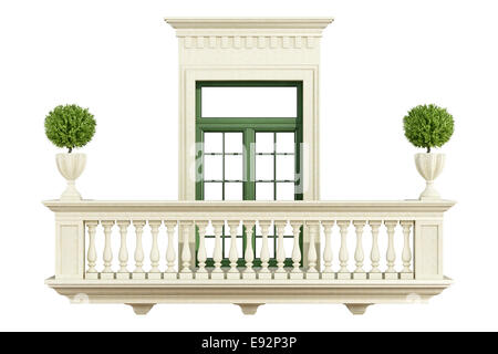 Balustrade Classique Balcon avec fenêtre isolé sur blanc - le rendu 3D Banque D'Images