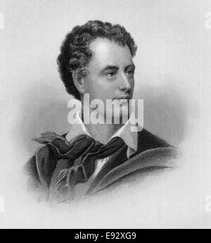 George Gordon Byron, ou Lord Byron (1788-1824), poète anglais, Portrait, gravure, 1876 Banque D'Images