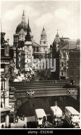 La Cathédrale St Paul de Ludgate Circus, Londres, Angleterre, Royaume-Uni, carte postale, vers 1930 Banque D'Images