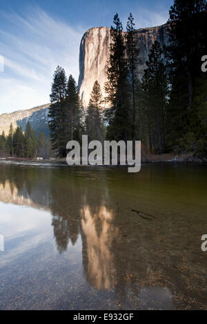 El Capitan reflétée dans la rivière Merced, Yosemite National Park, Californie.