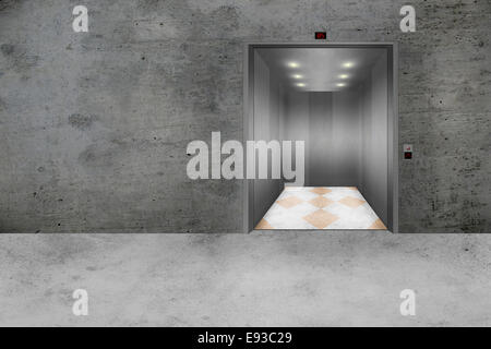 Illustration d'un mur de béton moderne avec une porte de l'Ascenseur Banque D'Images