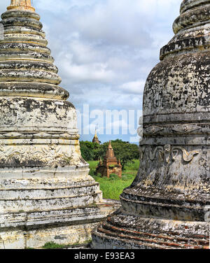 Vue sur la vallée de la rivière Irrawaddy. Le Myanmar, Birmanie, Bagan. Banque D'Images