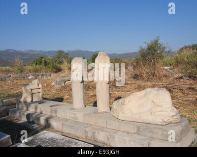 Heraion de Samos, grand sanctuaire de la déesse Héra à Samos en Grèce, un UNESCO World Heritage Site, sculptures Banque D'Images