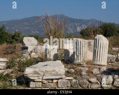 Heraion de Samos, grand sanctuaire de la déesse Héra à Samos en Grèce, un site du patrimoine mondial de l'UNESCO, des colonnes et des fondations Banque D'Images