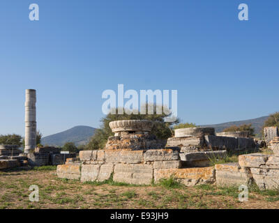 Heraion de Samos, grand sanctuaire de la déesse Héra à Samos en Grèce, un UNESCO World Heritage Site, seule la colonne permanent Banque D'Images