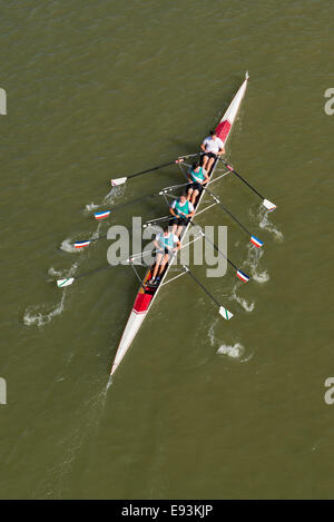 NOVI SAD, SERBIE - 18 octobre 2014 : quatre hommes de l'aviron sur le Danube à Novi Sad à distance traditionnelle sur regatta la concurrence. Banque D'Images