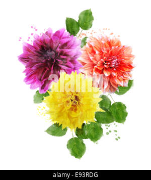 Aquarelle peinture digitale de Dahlia Fleurs Banque D'Images