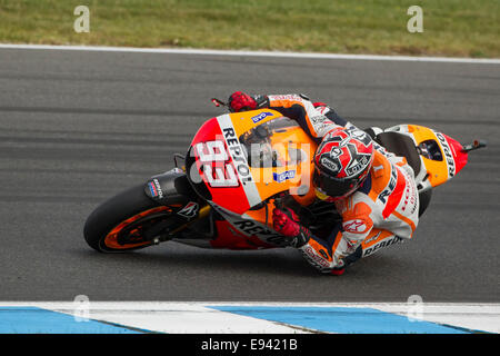 Phillip Island, Victoria, Australie. Dimanche, 19 octobre, 2014. L'Espagne Marc Marquez en action à bord de sa Honda Repsol MotoGP machine pendant la Tissot Le Grand Prix Moto d'Australie. Marquez s'est écrasé sur la course en tête avec 10 tours. Credit : Russell Hunter/Alamy Live News Banque D'Images