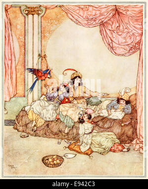 Barbe Bleue's filles Anne et Fatima, l'histoire de Barbe bleue ''. Illustration par Edmund Dulac (1882-1953) à partir de 'sleeping Beauty et autres contes de fées". Voir la description pour plus d'informations Banque D'Images