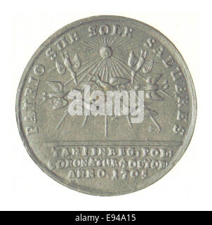 La page 105 de l'œuvre de Chodzko de 1839 présente une illustration d'une médaille frappée à l'occasion du 4 octobre 1705, offrant un aperçu des pratiques et des artefacts commémoratifs historiques. Banque D'Images