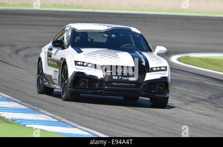 Hockenheim, Allemagne. 19 Oct, 2014. Un véhicule du type Audi RS 7 est représenté à l'Hockenheimring avant la dernière course de la saison du Masters allemand de voitures de tourisme (DTM) à Hockenheim, Allemagne, 19 octobre 2014. Photo : Uwe Anspach/dpa/Alamy Live News Banque D'Images