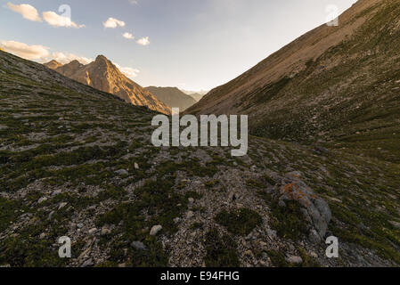 Paysage magnifique au coucher du soleil sur les Alpes françaises. Banque D'Images