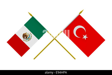 Drapeaux de la Turquie et le Mexique, 3D render, isolated on white Banque D'Images