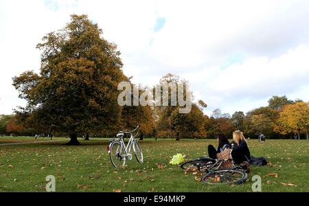 Londres, Royaume-Uni. 19 Oct, 2014. Les gens aiment le soleil d'automne dans le centre de Londres, Grande-Bretagne, le 19 octobre 2014, après plusieurs jours de pluie. © Han Yan/Xinhua/Alamy Live News Banque D'Images