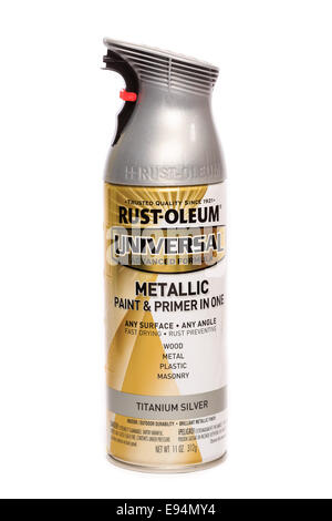 Rust -oleum Formule Avancée universelle couleur argent Titane Peinture métal et Abécédaire Banque D'Images