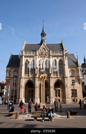 Avec l'Hôtel de Ville place Fischmarkt, Erfurt, Thuringe, Allemagne Banque D'Images