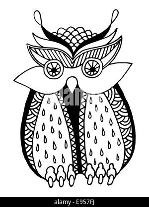 Illustrations originales de owl, encre Dessin à la main dans un style ethnique Banque D'Images