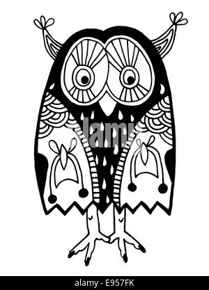 Illustrations originales de owl, encre Dessin à la main dans un style ethnique Banque D'Images