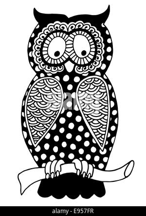 Illustrations originales de owl, encre Dessin à la main dans un style ethnique Banque D'Images