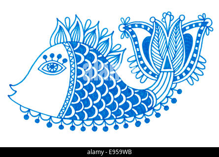 Dessin de marqueur poisson décoratif doodle Banque D'Images