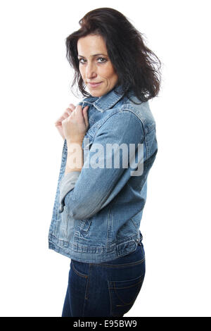 Femme vêtue de jeans Banque D'Images