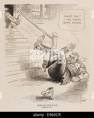 Une caricature de la première Guerre mondiale, mettant en vedette Paul von Hindenburg, un chef militaire allemand clé. L'image offre une vision satirique de la guerre, publiée par le Dallas Morning News pendant le conflit. Banque D'Images