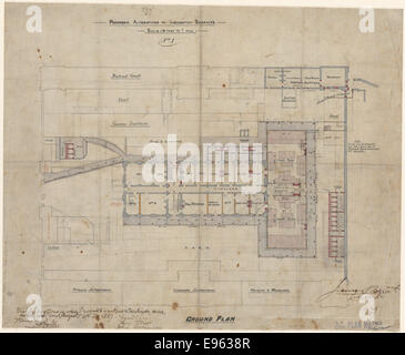 Un projet de plan de terrain pour des modifications à la caserne d'immigration à Sydney. Les plans de construction, élaborés par James Hyde, font partie des archives de la Nouvelle-Galles du Sud et documentent l'histoire de l'immigration dans la région. Banque D'Images