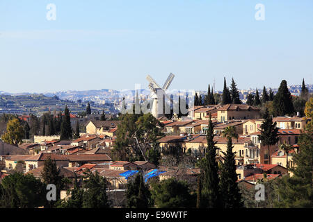 Vue du célèbre Moulin, Jérusalem, Israël Banque D'Images