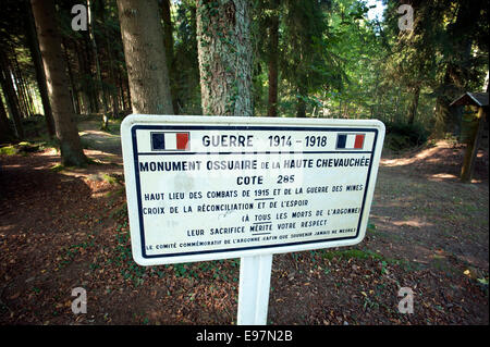 Forêt d'Argonne WW1 site de bataille Meuse-Argonne, France. Octobre 2014 Le point où le français a arrêté l'avance allemande. Banque D'Images