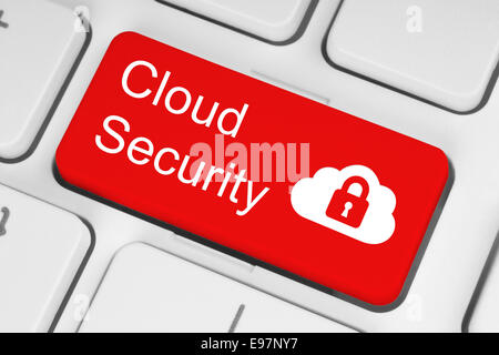 Cloud computing security concept sur le bouton clavier rouge close-up Banque D'Images