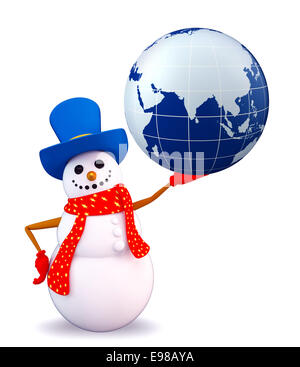 Illustration du caractère snowman with globe Banque D'Images