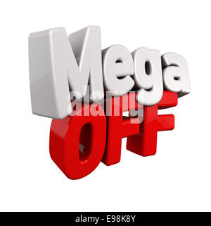 Texte 3d pour vendre en rouge et blanc de l'oblique inclinée isolated on white Banque D'Images