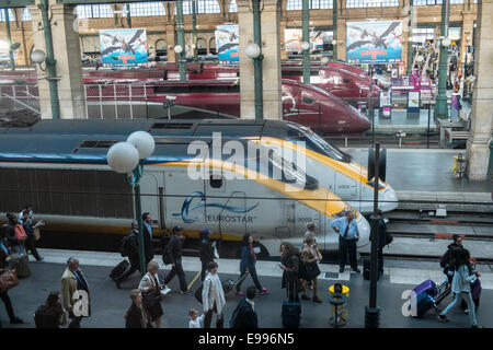 Train Eurostar, les trains à la Gare du Nord, Paris,France. Banque D'Images