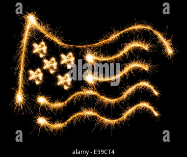 Pavillon de l'USA a fait des étincelles sur fond noir Banque D'Images