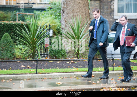 Downing Street, London, UK. 21 octobre 2014. Les ministres ont assister à la réunion hebdomadaire du cabinet au 10 Downing Street à Londres. Sur la photo de gauche à droite : le secrétaire d'État à la santé - Jeremy Hunt, Ministre de la politique du gouvernement et le Chancelier du duché de Lancaster - Oliver Letwin. Credit : Lee Thomas/Alamy Live News Banque D'Images