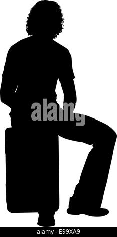 Silhouette of man with suitcase Banque D'Images