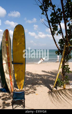 Les surfeurs sur la plage de Kuta. Des cours de surf. Bali. Kuta est une ville côtière dans le sud de l'île de Lombok en Indonésie. T Banque D'Images