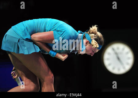 Singapour. 23 Oct, 2014. La République tchèque Petra Kvitova célèbre lors du tournoi à la ronde match de la WTA finale contre Maria Sharapova de la Russie à la Singapore Indoor Stadium, le 23 octobre 2014. Petra Kvitova a remporté 2-0. Credit : Puis Chih Wey/Xinhua/Alamy Live News Banque D'Images