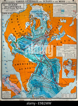 Ancienne école carte murale du monde cartographie Française Banque D'Images