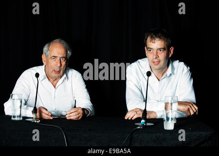 DAVID RUNCIMAN PARLE À TOM BOWER sur Bower's book 'Branson : l'homme derrière le masque" au Festival littéraire de Soho, 2014 Banque D'Images