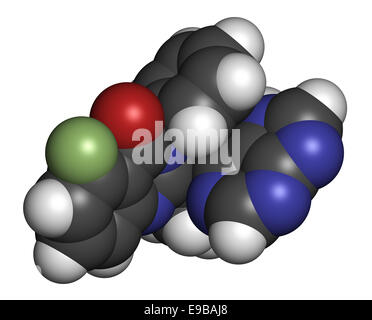 Idelalisib la leucémie molécule pharmaceutique. Inhibiteur de la phosphoinositide 3-kinase (PI3K). Les atomes sont représentés comme centre avec Banque D'Images