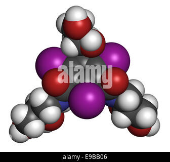 L'Iohexol molécule de contraste. Utilisé dans les procédures de la coronarographie. Les atomes sont représentés comme des sphères avec col classique Banque D'Images