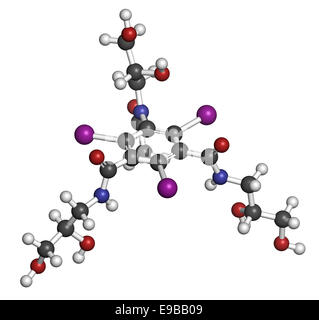 L'Iohexol molécule de contraste. Utilisé dans les procédures de la coronarographie. Les atomes sont représentés comme des sphères avec col classique Banque D'Images