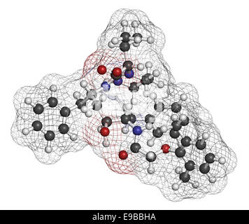 Le VIH Lopinavir molécule pharmaceutique. Antirétroviraux de la classe des inhibiteurs de protéase. Les atomes sont représentés comme des sphères de couleur classique c Banque D'Images