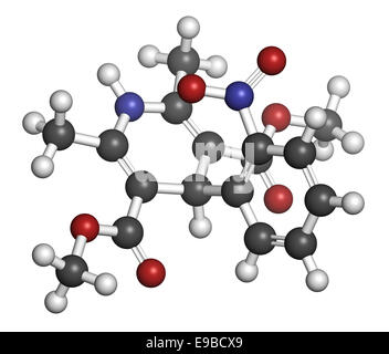 Des canaux calciques nifédipine médicament. Utilisé dans le traitement de l'angine et l'hypertension (haute pression sanguine). Les atomes sont représenter Banque D'Images