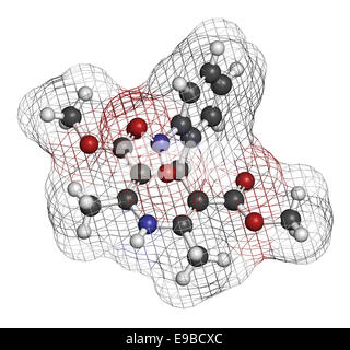 Des canaux calciques nifédipine médicament. Utilisé dans le traitement de l'angine et l'hypertension (haute pression sanguine). Les atomes sont représenter Banque D'Images