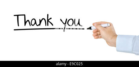 La main avec pen écrit merci Banque D'Images