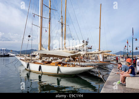 Yachts dans le vieux port / Vieux port de Saint-Tropez le long de la Côte d'Azur, Provence-Alpes-Côte d'Azur, France Banque D'Images